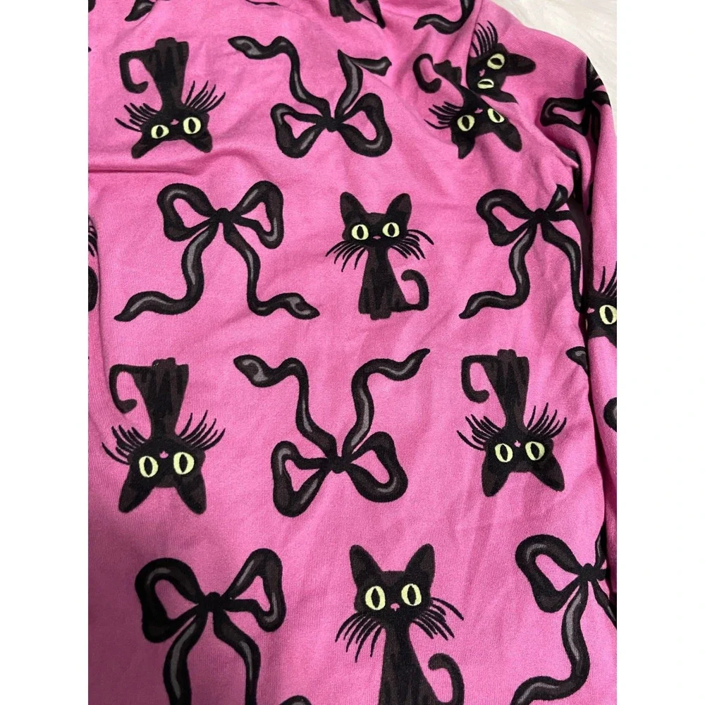 Pink Tahari Girl Toddler Pajama Set Black Cat Ribbon Bow With Bow Ties Down 2T
